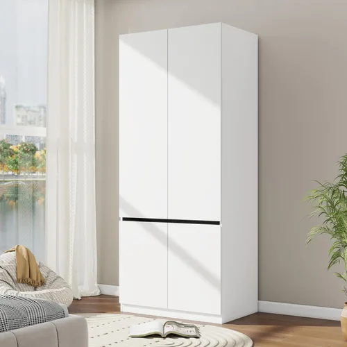 Armario de dormitorio Armario Armario con 2 puertas: 75" Armario blanco para ropa, Armario de madera con barra para colgar, Armario moderno con