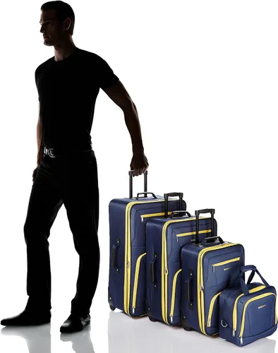 Miniatura 8 de Rockland juego de 4 piezas de valijas con ruedas y bolsas para viaje, Marino), F32-NAVY