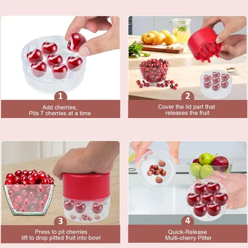 Miniatura 5 de Removedor de pozos de cerezas, herramienta de eliminación de múltiples núcleos de cereza con diseño de bloqueo que ahorra espacio, removedor