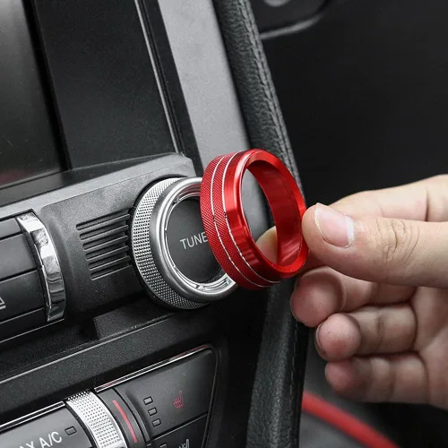 Miniatura 3 de iJDMTOY 2 fundas deportivas de aluminio anodizado rojo estéreo de audio de volumen de sintonizador de radio interruptor de control de anillo