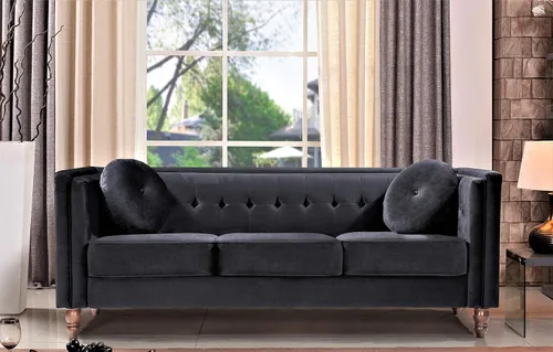 Miniatura 4 de Container Furniture Direct Lexie Velvet Comfy Mid Century Chesterfield - Sofá biplaza de tres plazas para apartamento, dormitorio y oficina, juego