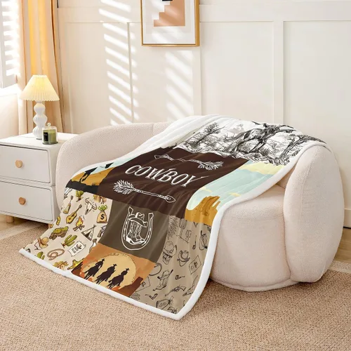 Miniatura 3 de Manta de vaquero occidental, manta de lana para niños y niños, del suroeste de Estados Unidos, decoración de habitación de adultos, diseño tribal