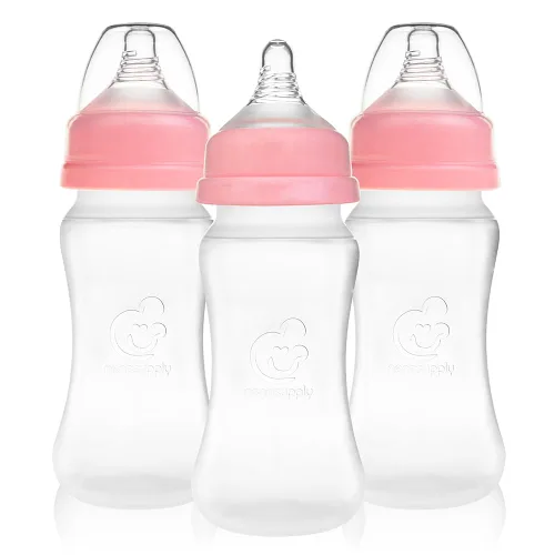 Nenesupply Biberones de silicona para recién nacidos, biberones de alimentación de flujo lento para bebés amamantados, cuello ancho, 8 onzas,