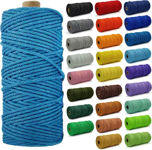 Miniatura 38 de Cuerda de Algodón 8mm x 20 Yardas - Cuerda de Macramé Natural Sin Blanquear - Cuerda de Algodón Trenzada de 3 Hilos para Colgar en la Pared, Blanco
