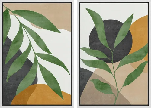 Miniatura 92 de SIGNFORD Lienzo enmarcado para pared, juego de arte con hojas de palmera de selva, polígonos geométricos, formas abstractas, ilustración, arte