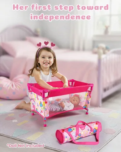 Miniatura 3 de BABESIDE Juego de cuna para muñecas de 18 pulgadas, cama de muñeca de bebé, cuna de juguete con bolsa de almacenamiento para accesorios de muñeca