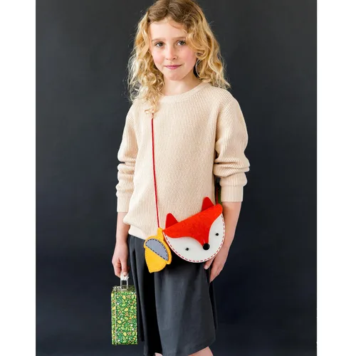 Miniatura 2 de Petit Collage Bolsa de fieltro de zorro bosque, bolsa cruzada para niños con cremallera de bellota a juego para niños, kit de costura de DIY