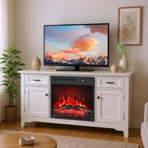 Miniatura 2 de Tangkula Calentador eléctrico de chimenea de 18 pulgadas, inserto de chimenea empotrado con llama regulable de 7 colores, calefacción de 750 W/1500