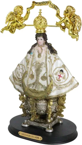 Miniatura 2 de Ebros Gift Nuestra Señora de San Juan de los Lagos con corona de oro y ángeles figurita católica cristiana bendita Virgen María para el hogar