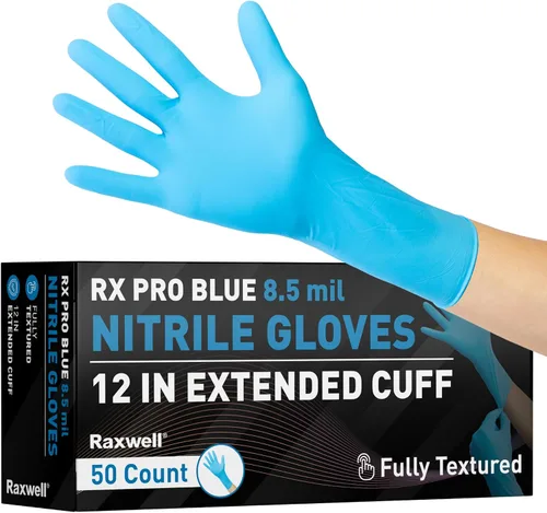 Raxwell Disposable Nitrile Gloves - Heavy Duty Cleaning Gloves - Elbow-Length Dishwashing & Kitchen Use - Chemical Resistant