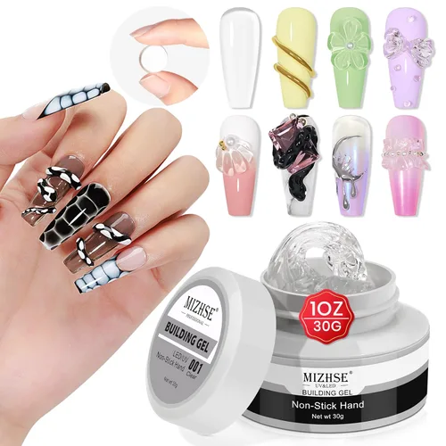 MIZHSE Gel Constructor Claro y Sólido para Uñas, 30g Gel Constructor Duro para Extensión de Uñas Sin Pegamento, Arte de Uñas 3D para Esculpir,