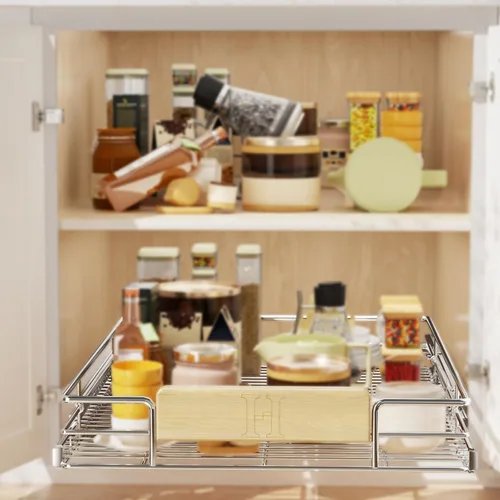 Miniatura 2 de LOVMOR Organizador de gabinete extraíble con mango de madera, 16½ pulgadas de ancho x 21½ pulgadas, organizador deslizante para cocina, despensa 1