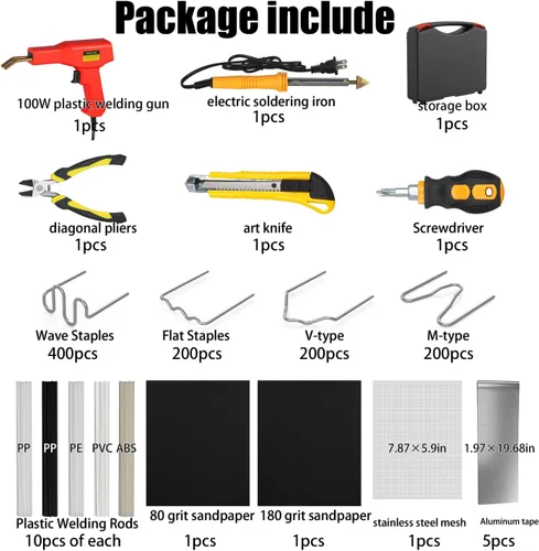Miniatura 2 de Kit de soldador de plástico, 800 PCS kit de grapadora caliente para reparación de plástico para reparación de grietas de parachoques de automóvil