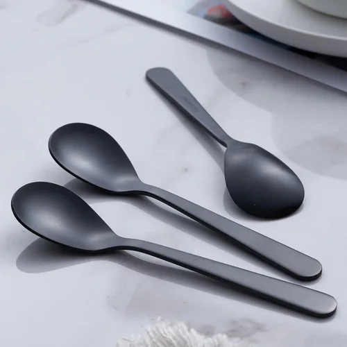 Miniatura 5 de Cucharas de café expreso Demitasse negro mate, acabado satinado de acero inoxidable, mini cucharaditas, cucharas de azúcar, 4.7 pulgadas, juego de 6