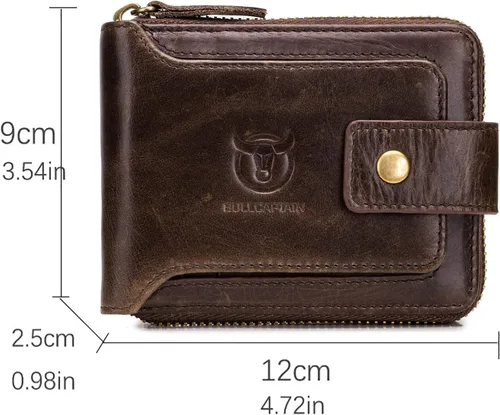 Miniatura 99 de LUKZIJAES Billetera de cuero genuino para hombre, con bloqueo RFID, delgada, plegable, bolsillo frontal, #3-Café, Vintage