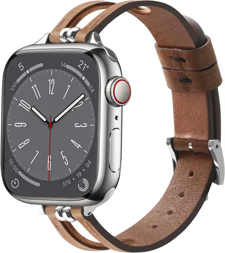 Slim Leather Band Compatible with Apple Watch Band 38mm 40mm 41mm 42mm 44mm 45mm 46mm 49mm Women, Soft Iwatch Band Unique Breathable Replacement