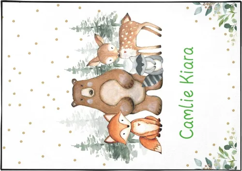 Woodland Bear Fox Deer - Alfombra personalizada de fibra de poliéster antideslizante para decoración del hogar, alfombra personalizada para