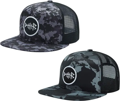 Miniatura 22 de BASSDASH Paquete de 2 gorras de camionero de ala plana con parte trasera de malla ajustable para hombres y mujeres para pesca y caza