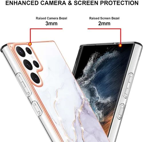 Miniatura 4 de Funda para Samsung Galaxy S22 Ultra, TPU suave + patrón de mármol IMD diseño delgado mejorado para cámara y protección de pantalla para niñas