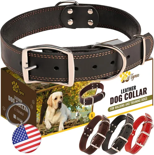 Miniatura 19 de ADITYNA Collar de cuero resistente para perros extra grandes, collar de cuero rojo suave y fuerte para razas XL