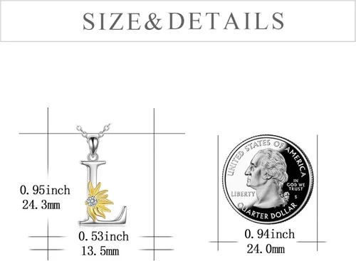 Miniatura 5 de POPLYKE Collar de girasol con inicial, regalos de girasol para mujeres y niñas, letra del alfabeto, letra y nombre, Plata esterlina, cristal
