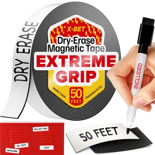 Miniatura 14 de X-bet MAGNET Tiras magnéticas – Rollo de cinta magnética de 1 pulgada x 25 pies – Imanes en blanco para escribir – Etiquetas adhesivas y calcomanías