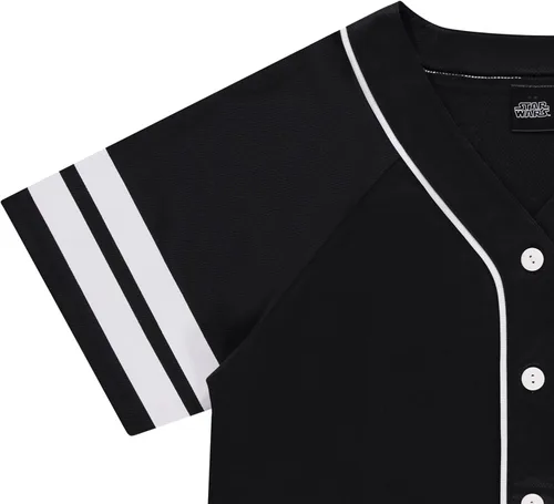 Miniatura 3 de STAR WARS Camiseta de béisbol para mujer, Darth Vader, Luke Skywalker y Baby Yoda malla con botones