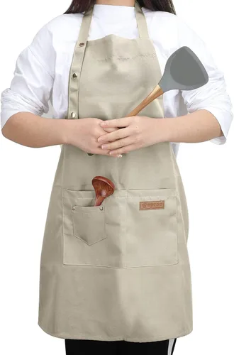Miniatura 13 de Delantales para mujeres y hombres con bolsillos, correas ajustables, impermeable, lona para cocina, cocinero, camarera, servidor