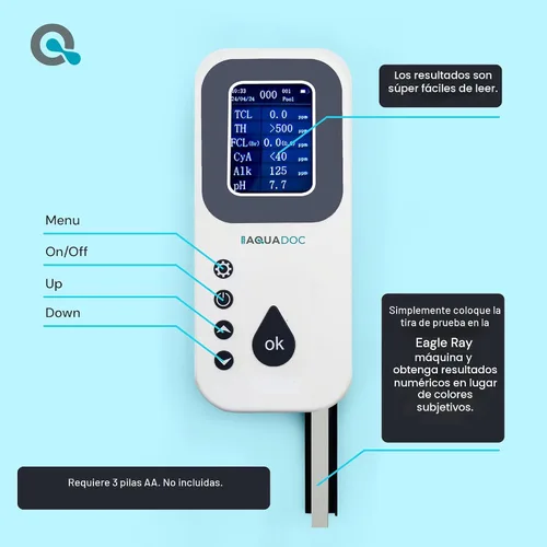 Miniatura 6 de Eagle Ray Kit digital de prueba de agua para piscina y spa por AquaDoc con probador digital de agua y 30 tiras de prueba de piscina y bañera