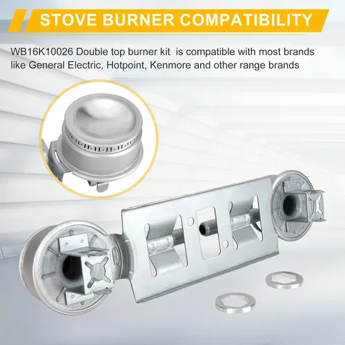 Miniatura 5 de Kit de quemador doble WB16K10026 WB29K17 Ensamble de quemador doble para estufa a gas Compatible con General Electric Hotpoint Reemplaza el quemador