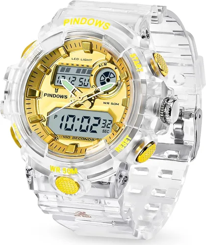 PINIDOUS Reloj deportivo digital para mujer y adolescente, 7 colores con luz LED, pantalla digital analógica, resistente al agua, con alarma,