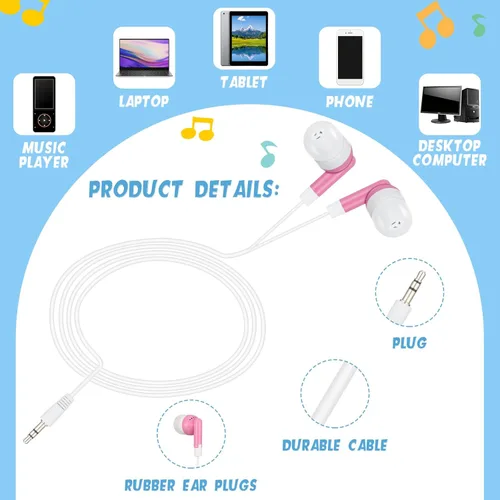 Miniatura 3 de Kigeli Paquete de 300 auriculares a granel con cable para aulas, niños, coloridos en el oído, estudiantes, auriculares con conector de 0.138 in