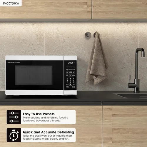 Miniatura 2 de SHARP Horno microondas compacto de encimera con plato giratorio de carrusel extraíble de 10 pulgadas, 700 vatios, 0.7 pies cúbicos, color blanco
