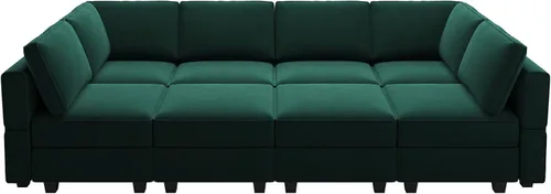 Miniatura 9 de Belffin - Sofá modular seccional con chaises de almacenamiento, sofá cama seccional de 8 asientos, sofá cama verde