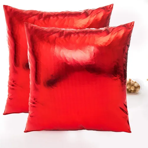 Miniatura 6 de Juego de 2 fundas de cojín decorativas modernas metálicas y brillantes, fundas de almohada cuadradas suaves de piel sintética para sofá, cama, Verde