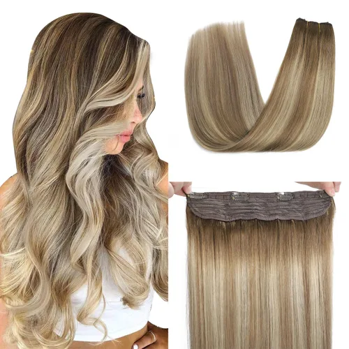 Miniatura 11 de XDhair Extensiones de cabello humano con alambre de 70 g, 14 pulgadas, balayage, color marrón dorado con rubio caramelo Remy, extensiones de cabello