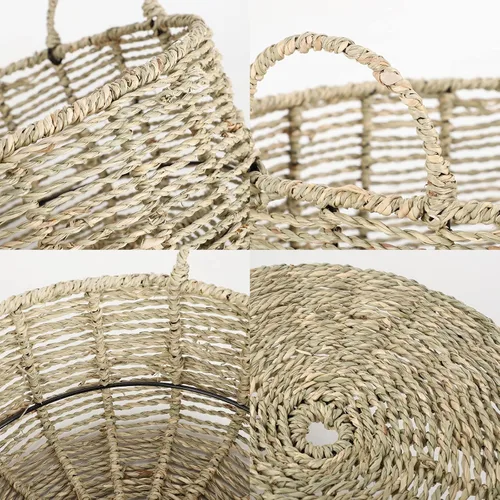 Miniatura 4 de Cesta redonda de almacenamiento de hierba marina con asas, cesta de mimbre tejida a mano (12.01 pulgadas de profundidad x 5.51 pulgadas de alto)