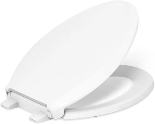 KOHLER 4636-RL-0 Cachet ReadyLatch - Asiento de inodoro alargado con cierre lento, asiento de inodoro de cierre suave con tapa silenciosa, topes