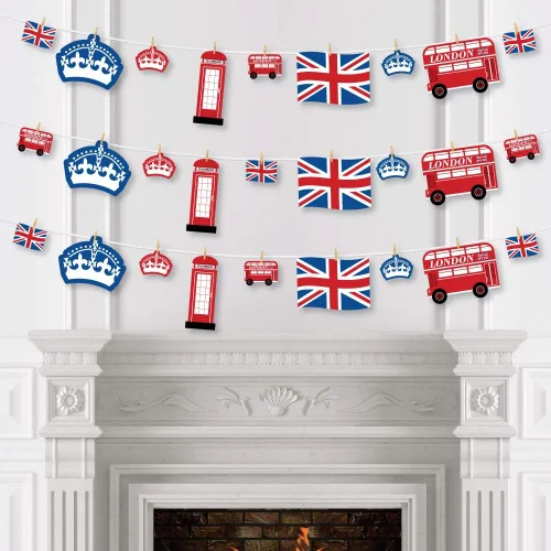 Miniatura 3 de Big Dot of Happiness Cheerio, Londres – Decoración de bricolaje para fiestas británicas del Reino Unido, guirnalda de pinzas para la ropa, 44 piezas