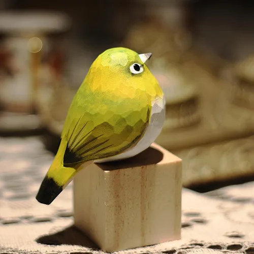 Miniatura 34 de Figura de pájaro de madera Azure Tit, tilo tallado a mano, marrón claro, decoración moderna para el hogar, regalo de pájaro