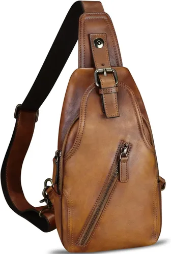 Bolso bandolera de cuero genuino para mujeres y hombres, estilo vintage, de cuero real, a la moda, bandolera, Marrón