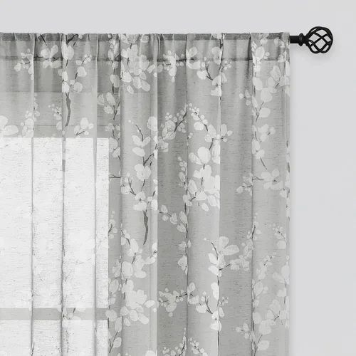 Miniatura 24 de FMFUNCTEX Cortinas de Nivel de Cocina Verde y Blanco de 24 Pulgadas de Largo con Estampado de Flores, Cortinas de Media Ventana para Baño