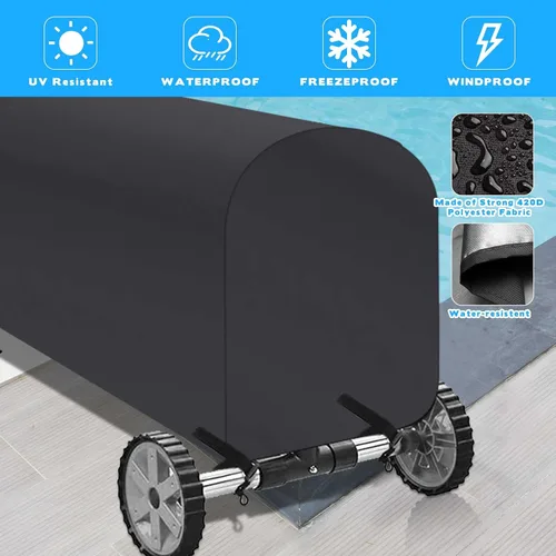 Miniatura 3 de Woanger Cubierta de carrete solar para piscina, impermeable, resistente a los rayos UV, para piscina enterrada (16 pies, negro)