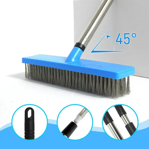Miniatura 4 de Escoba de alambre de acero inoxidable con mango largo resistente de 55 pulgadas de longitud ajustable, escoba de acero inoxidable al aire libre