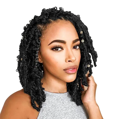 Miniatura 31 de Niseyo 6 paquetes de trenzas de ganchillo suaves de mariposa de 10 pulgadas, hechas a mano, preenlazadas, color negro oscuro, trenzas de mariposa