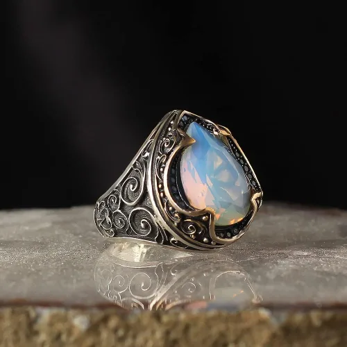 Miniatura 3 de 925 Sterling Silver Handmade Drop Shape Moonstone Ring for Men, Men Moonstone Ring, Gemstone Men Ring, Handmade Silver Ring, Gift for Men, Gift for