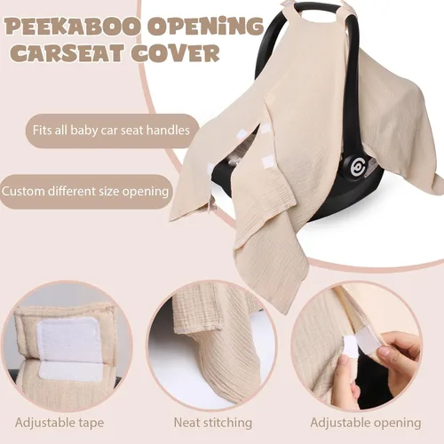 Miniatura 5 de Peekaboo - Funda de asiento de automóvil para bebé, cubierta de asiento de automóvil de muselina para bebé, unisex, grande, ajuste universal, Trigo