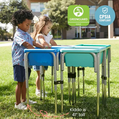 Miniatura 6 de ECR4Kids Mesa de juego ajustable para arena y agua de 4 estaciones, contenedores sensoriales, contemporánea