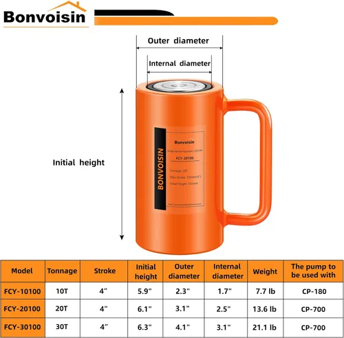 Miniatura 2 de Bonvoisin Gato Cilindro Hidráulico de 20T Porta Power Ram Cilindros de Elevación de Carrera Larga de 4" de Acción Simple para Maquinaria