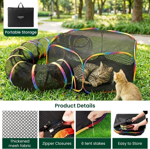 Miniatura 3 de Love's cabin Recintos para gatos al aire libre, arco iris, plegable Catio al aire libre, recinto para gatos, incluye tienda de campaña portátil